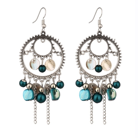 The Secret Pine Jewelry - *OURANIA* Blue Round Bead Dangle Style Earrings